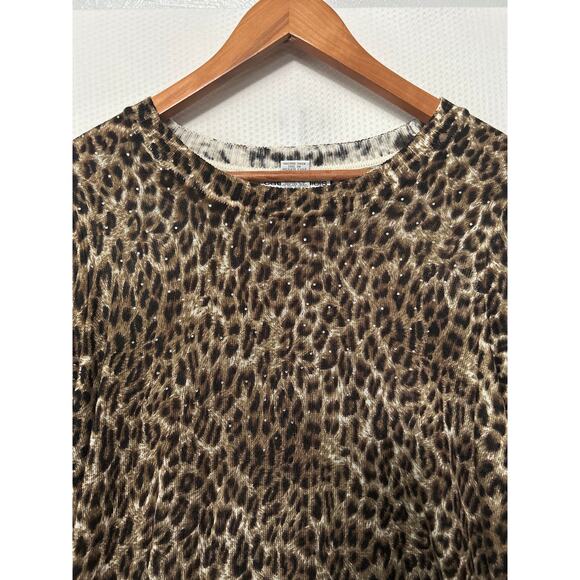 Cathy Daniels Brown Leopard Print Long Sleeve Beaded Detail Crew Neck Top Size M - Picture 2 of 9